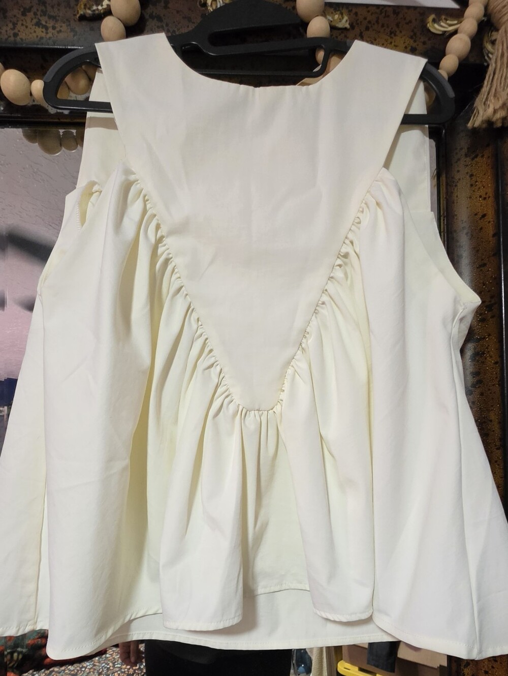 Amazon Cream Gathered V-Yoke Sleeveless Tunic